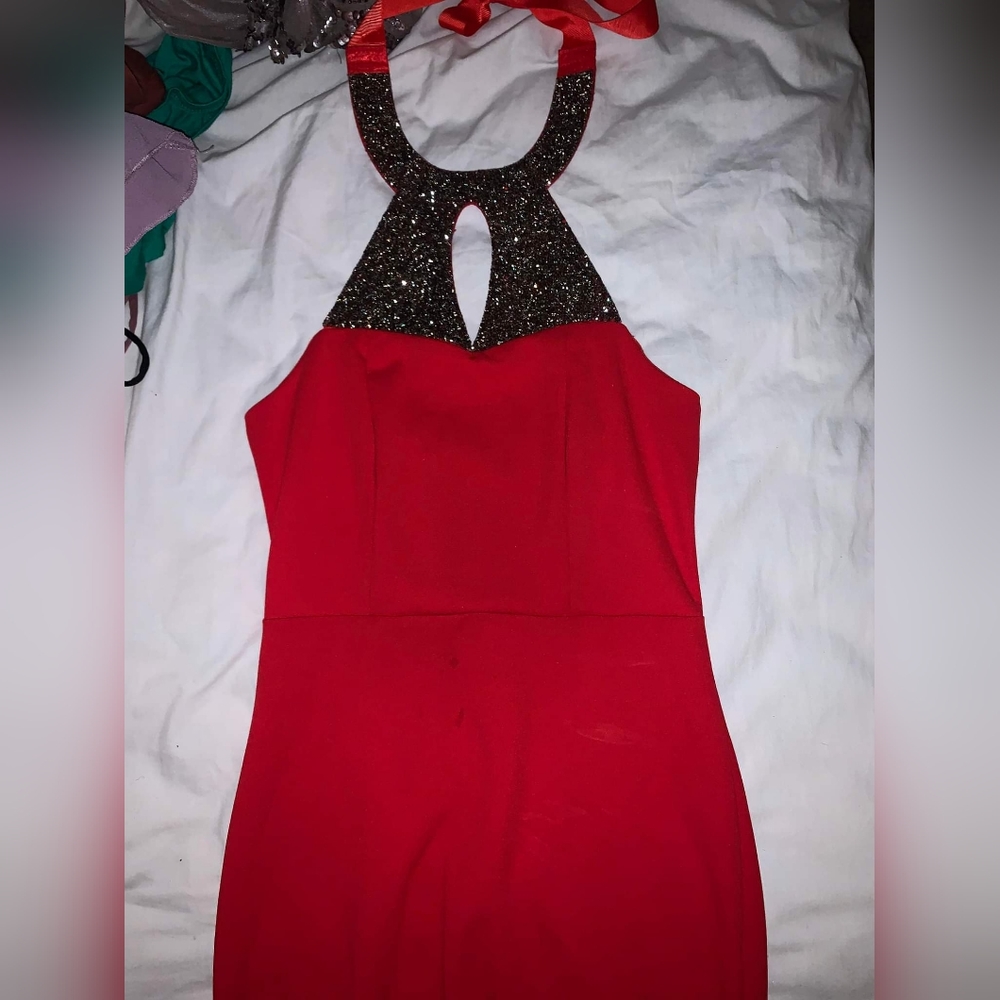 Red Cocktail Dress with Sequined Neckline Size Small